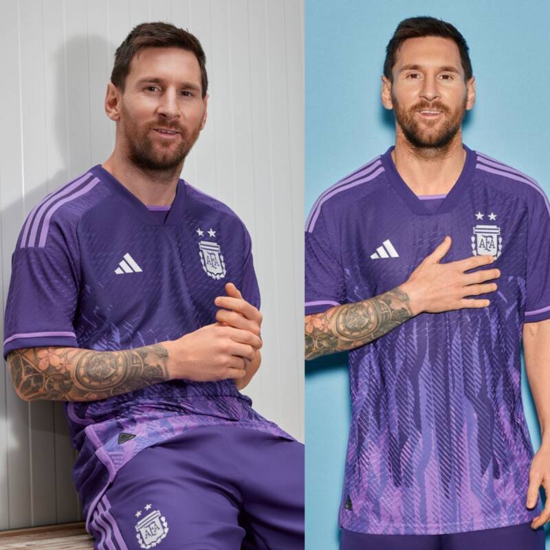 messi con camiseta alternativa violeta