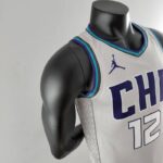 camiseta hornets gris borde lateral con diseño de panal y bordes en celeste y azul